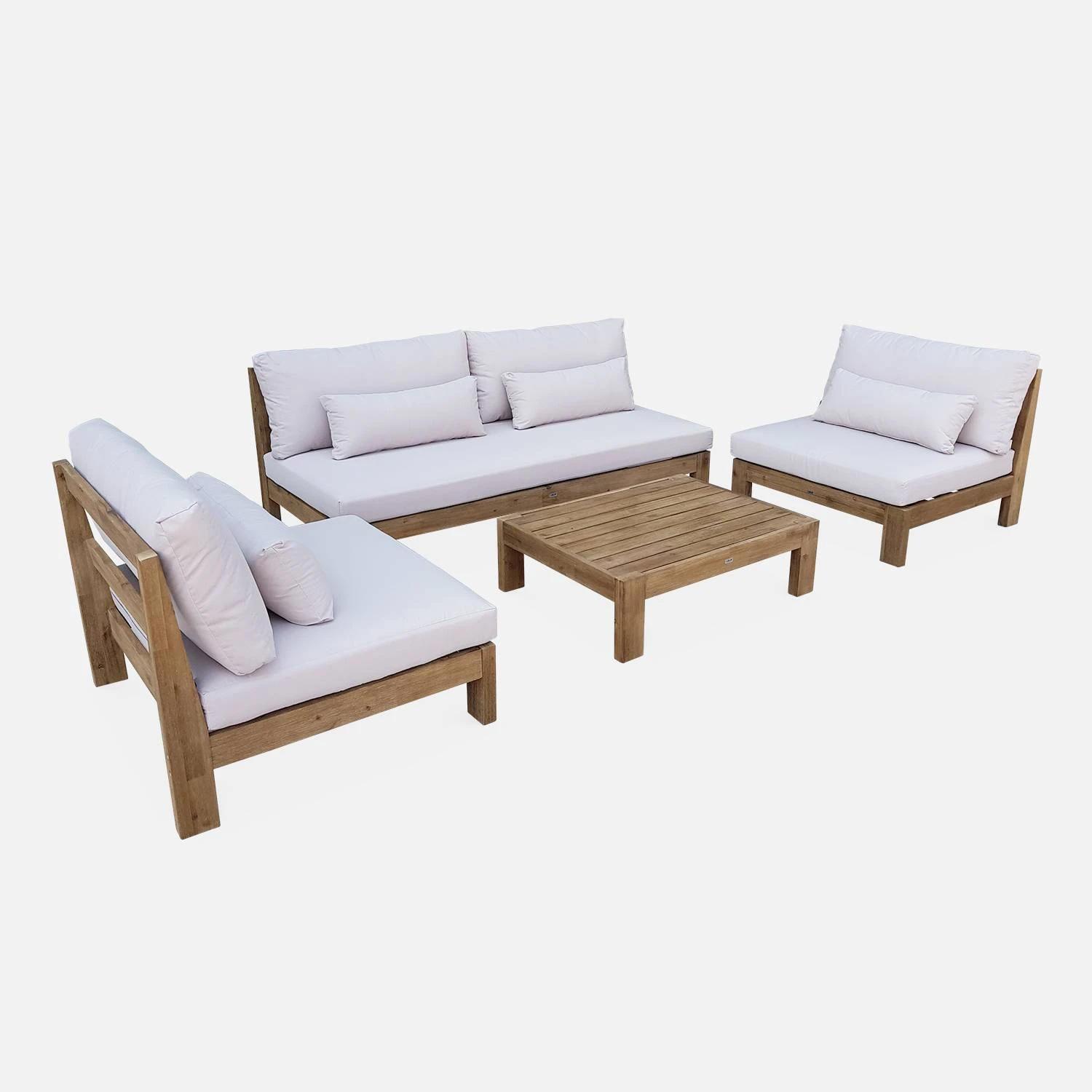 Salon De Jardin Bois Premium 5 Places Couleur : Bois / Beige 4 Salon De Jardin Bois Premium 5 Places Couleur : Bois / Beige – Image 4