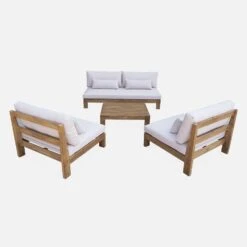 Salon De Jardin Bois Premium 5 Places Couleur : Bois / Beige 14 Salon De Jardin Bois Premium 5 Places Couleur : Bois / Beige -Mobilier de maison AC4XXLBG 03