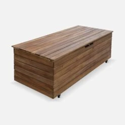 Coffre De Jardin Bois 110L Avec Vérins Et Roulettes -Mobilier de maison ACBOX107NAT 01