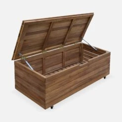 Coffre De Jardin Bois 110L Avec Vérins Et Roulettes -Mobilier de maison ACBOX107NAT 03