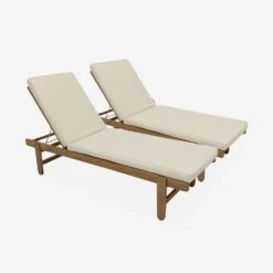 Bain De Soleil Bois Multi Positions Avec Roulettes (lot De 2) Couleur : Beige -Mobilier de maison ACLOUNGEX2BG 01