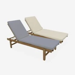 Bain De Soleil Bois Multi Positions Avec Roulettes (lot De 2) Couleur : Beige -Mobilier de maison ACLOUNGEX2BG 05