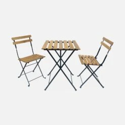 Table De Bistrot Bois Et Métal 2 Chaises Pliables -Mobilier de maison ACMTBS55S2BK 01