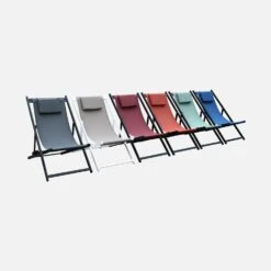 Bain De Soleil Aluminium Textilène, Multi Positions(lot De 2) Couleur : Gris -Mobilier de maison AFTXDECKATX2 05