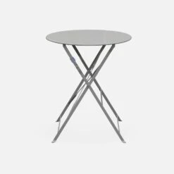 Table De Jardin Bistrot Pliable Métal, 2 Chaises Couleur : Gris Taupe -Mobilier de maison BS60C2BN 02