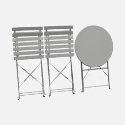 Table De Jardin Bistrot Pliable Métal, 2 Chaises Couleur : Gris Taupe -Mobilier de maison BS60C2BN 05