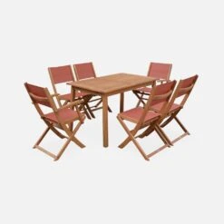 Table De Jardin Extensible Bois , 6 Chaises Couleur : Bois / Terra Cotta -Mobilier de maison EC180R6TC 02