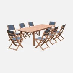 Table De Jardin Extensible Bois , 8 Chaises Couleur : Bois / Anthracite -Mobilier de maison EC240R8AT 01