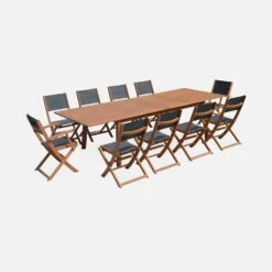Table De Jardin Extensible Bois, 10 Chaises Couleur : Bois / Anthracite -Mobilier de maison EC300R10AT 01