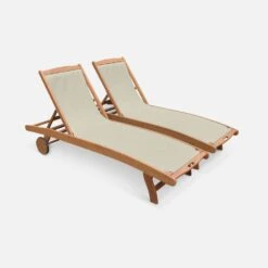 Bain De Soleil Bois Multi Positions Avec Roulettes (lot De 2) Couleur : Naturel / Gris Taupe -Mobilier de maison ECLOUNGETXGYX2 01