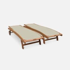 Bain De Soleil Bois Multi Positions Avec Roulettes (lot De 2) Couleur : Naturel / Gris Taupe -Mobilier de maison ECLOUNGETXGYX2 02