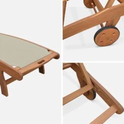 Bain De Soleil Bois Multi Positions Avec Roulettes (lot De 2) Couleur : Naturel / Gris Taupe -Mobilier de maison ECLOUNGETXGYX2 05