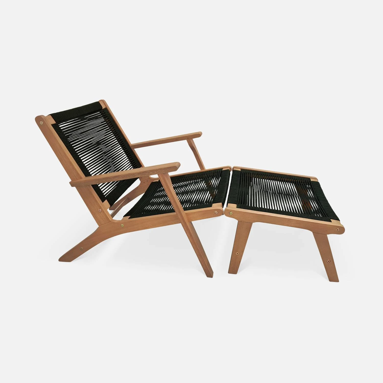 Chaise De Jardin En Bois Et Corde Avec Repose Pieds Couleur : Noir 2 Chaise De Jardin En Bois Et Corde Avec Repose Pieds Couleur : Noir – Image 2