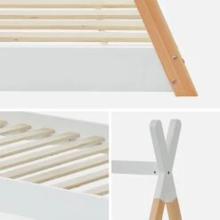 Lit Tipi Enfant 90 X 190 Cm En Pin Naturel, Sommier Inclus Couleur : Blanc -Mobilier de maison IBEDTIPIWH 04