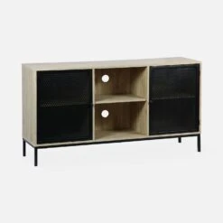 Buffet/ Meuble TV Métal Et Effet Bois 140 Cm -Mobilier de maison IBKLSB140NAT 01