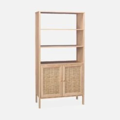 Etagère Bibliothèque Effet Bois Et Cannage, 4 Niveaux -Mobilier de maison IBOBOOKSHELF 01