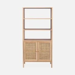 Etagère Bibliothèque Effet Bois Et Cannage, 4 Niveaux -Mobilier de maison IBOBOOKSHELF 02