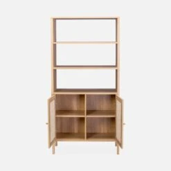 Etagère Bibliothèque Effet Bois Et Cannage, 4 Niveaux -Mobilier de maison IBOBOOKSHELF 03
