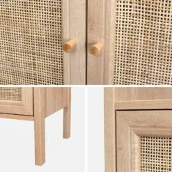 Etagère Bibliothèque Effet Bois Et Cannage, 4 Niveaux -Mobilier de maison IBOBOOKSHELF 04