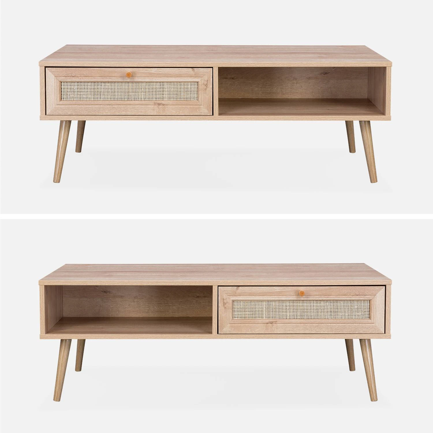 Table Basse Scandinave En Cannage, 1 Tiroir Couleur : Naturel 3 Table Basse Scandinave En Cannage, 1 Tiroir Couleur : Naturel – Image 3
