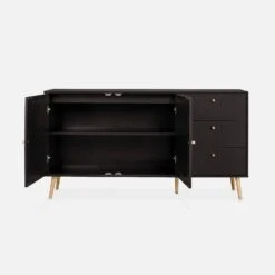Buffet Scandinave Effet Bois Et Cannage 2 Portes 150 Cm Couleur : Noir -Mobilier de maison IBOSIDEBOAXLBK 03