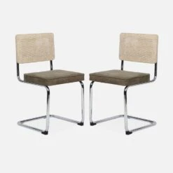 Chaise Cantilever Tissu Et Effet Rotin (lot De 2) Couleur : Taupe 13 Chaise Cantilever Tissu Et Effet Rotin (lot De 2) Couleur : Taupe -Mobilier de maison ICHRMJTPX2 02