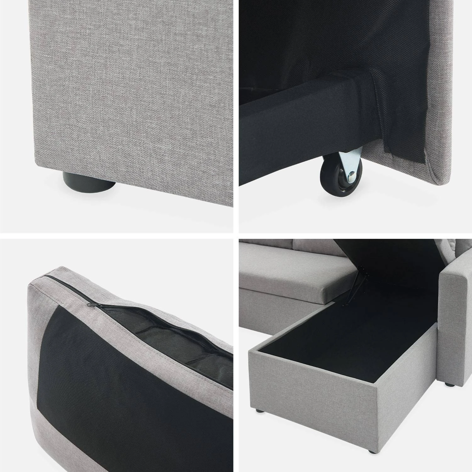 Canapé Panoramique Convertible 4 Places Tissu Couleur : Gris Clair 11 Canapé Panoramique Convertible 4 Places Tissu Couleur : Gris Clair – Image 11