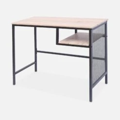 Bureau Métal Et Effet Bois Avec Casier De Rangement -Mobilier de maison IDESKLOFT90 04