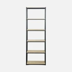 Etagère Bibliothèque Industrielle Métal Et Effet Bois 6 Niveaux Couleur : Noir -Mobilier de maison ILFBK180BN 02