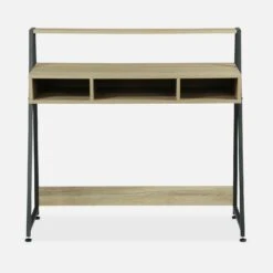 Bureau Métal Et Effet Bois 1 étagère Et 3 Casiers De Rangement -Mobilier de maison ILFDESK100WD 02