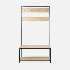 Meuble D'entrée Métal Et Effet Bois 2 Niveaux Et 7 Crochets 12 Meuble D'entrée Métal Et Effet Bois 2 Niveaux Et 7 Crochets -Mobilier de maison ILFSHELFRACK 02