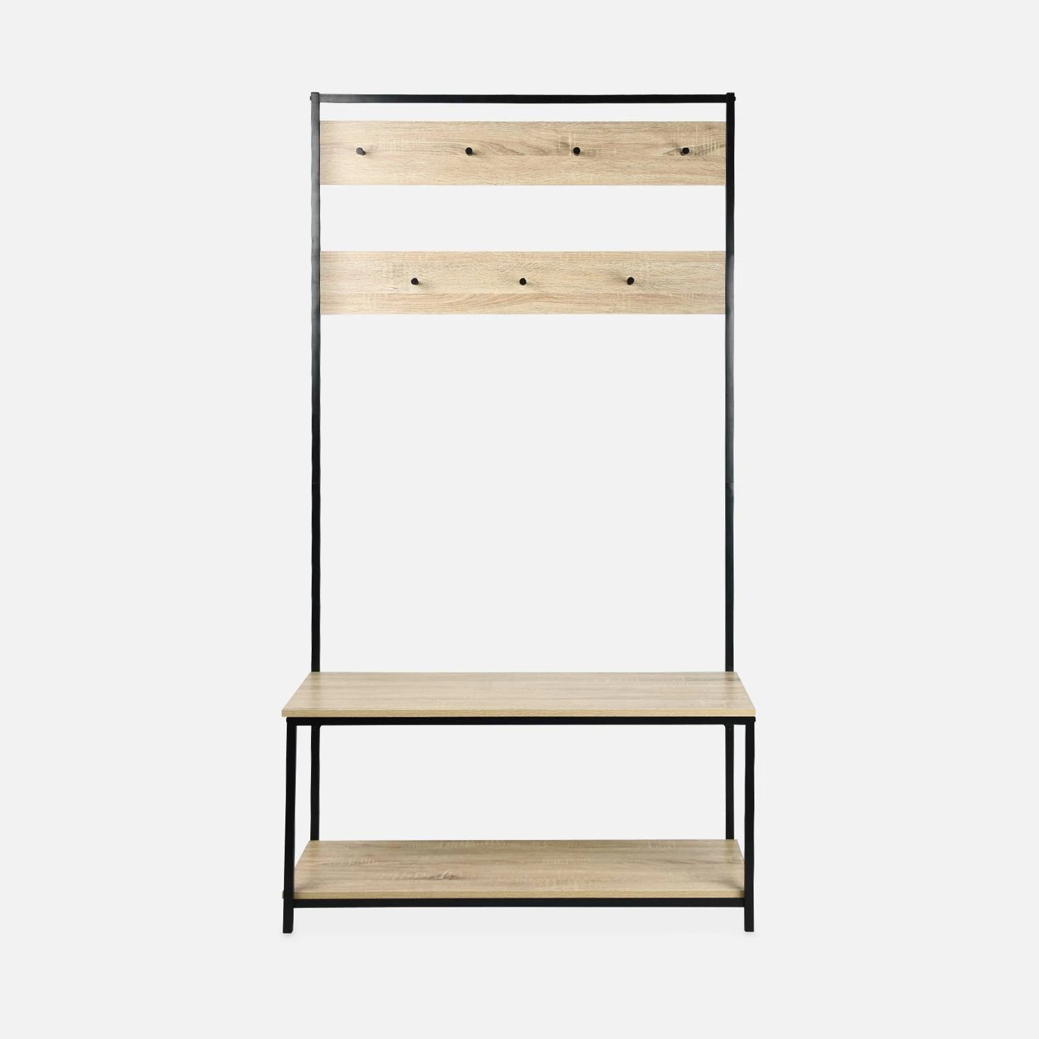 Meuble D'entrée Métal Et Effet Bois 2 Niveaux Et 7 Crochets 5 Meuble D'entrée Métal Et Effet Bois 2 Niveaux Et 7 Crochets – Image 5