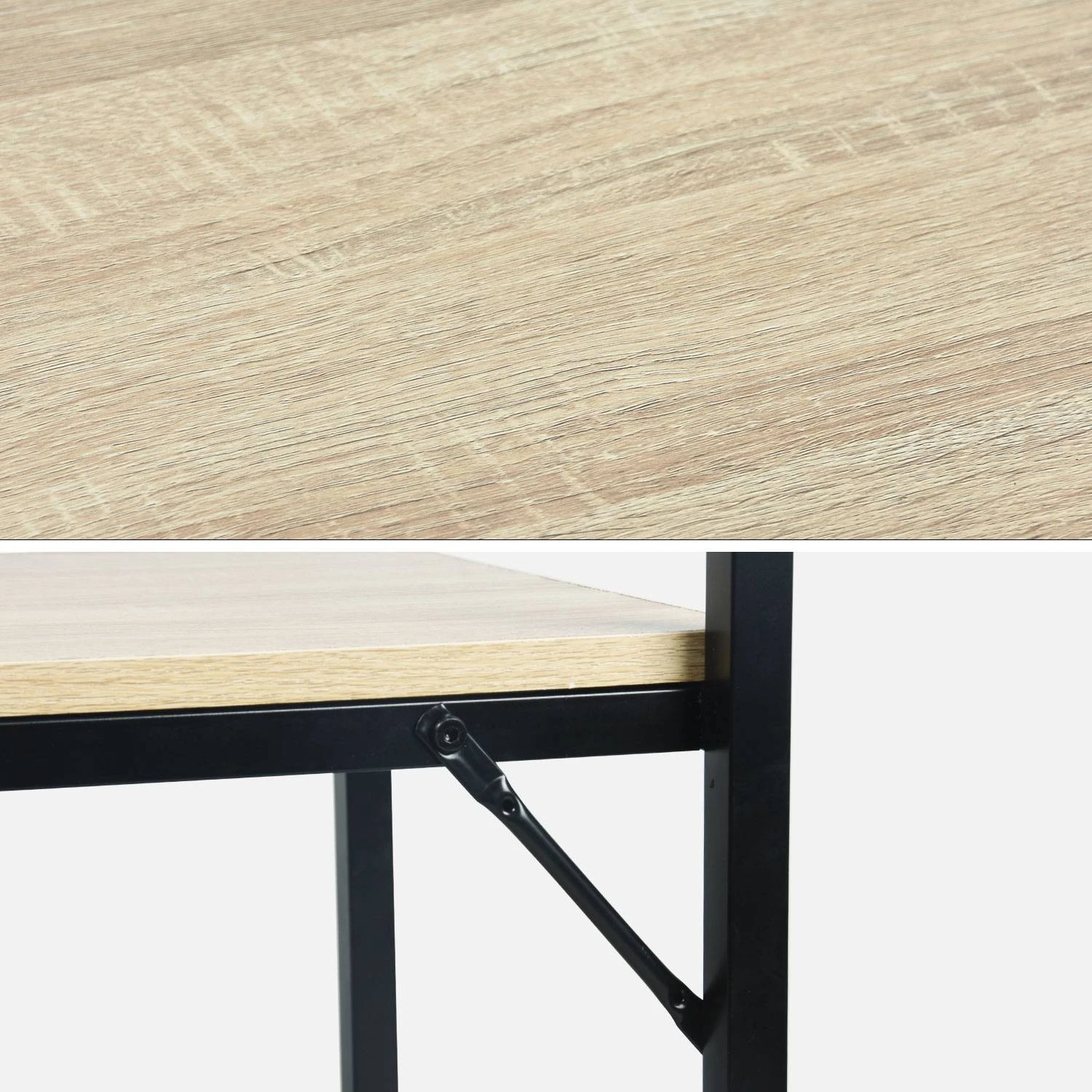 Meuble D'entrée Métal Et Effet Bois 2 Niveaux Et 7 Crochets 7 Meuble D'entrée Métal Et Effet Bois 2 Niveaux Et 7 Crochets – Image 7