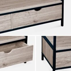 Meuble TV Industriel Métal Et Effet Bois 2 Tiroirs 120 Cm Couleur : Noir -Mobilier de maison ILFTV120BN 04