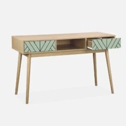 Console Effet Bois Naturel 2 Tiroirs Couleur : Vert D'eau -Mobilier de maison IMKDESK120GW 02