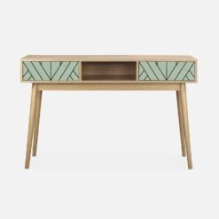 Console Effet Bois Naturel 2 Tiroirs Couleur : Vert D'eau -Mobilier de maison IMKDESK120GW 03