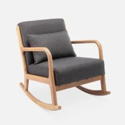 Rocking Chair Scandinave Bois Et Tissu Couleur : Gris Foncé -Mobilier de maison IRACSCADKGY 01