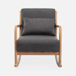 Rocking Chair Scandinave Bois Et Tissu Couleur : Gris Foncé -Mobilier de maison IRACSCADKGY 02