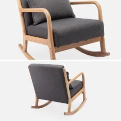 Rocking Chair Scandinave Bois Et Tissu Couleur : Gris Foncé -Mobilier de maison IRACSCADKGY 03