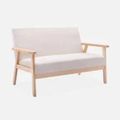 Canapé Banquette 2 Places Tissu, Pieds Bois Couleur : Beige -Mobilier de maison ISKACLS2BG 01