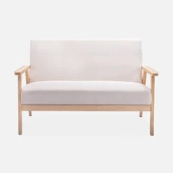 Canapé Banquette 2 Places Tissu, Pieds Bois Couleur : Beige -Mobilier de maison ISKACLS2BG 02