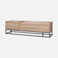 Meuble TV Métal Et Effet Bois 2 Espaces De Rangement 160 Cm -Mobilier de maison ISMGVS160NAT 01
