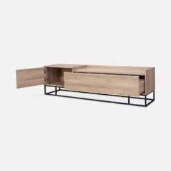 Meuble TV Métal Et Effet Bois 2 Espaces De Rangement 160 Cm -Mobilier de maison ISMGVS160NAT 02