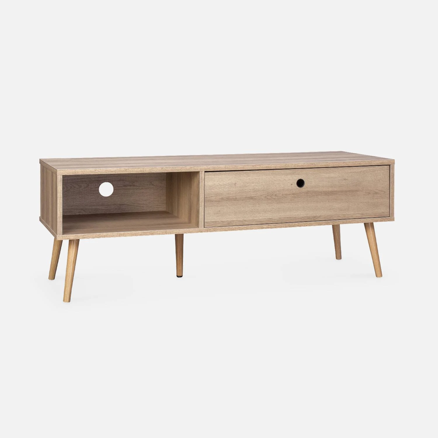 Meuble TV Scandinave Effet Bois 2 Espaces De Rangement 120 Cm 3 Meuble TV Scandinave Effet Bois 2 Espaces De Rangement 120 Cm â Image 3