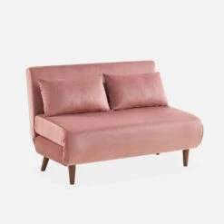 Canapé Convertible 2 Places Tissu, Pieds Bois Couleur : Vieux Rose 12 Canapé Convertible 2 Places Tissu, Pieds Bois Couleur : Vieux Rose -Mobilier de maison ISOFGVVOPK 01