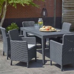 Fauteuil De Jardin Imitation Rotin Couleur : Graphite / Gris -Mobilier de maison PLK10857BKGY 03