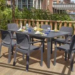 Chaise De Jardin Empilable Résine Plastique (lot De 6) Couleur : Graphite -Mobilier de maison PLKSARMX6BK 03