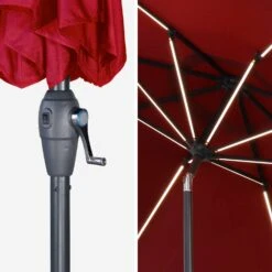 Parasol LED Rond 2.7m Couleur : Rouge -Mobilier de maison PU300LEDRED 05
