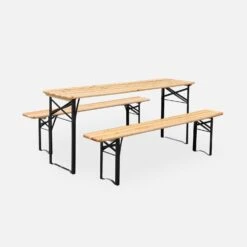 Table Bois + 2 Bancs Pliable, 6 Places -Mobilier de maison RECWD180SET 01