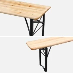 Table Bois + 2 Bancs Pliable, 6 Places -Mobilier de maison RECWD180SET 05
